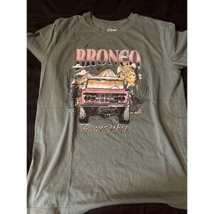 Ford Bronco Built Wild Graphic TShirt Mens Small Olive Green David Carey Inc GUC